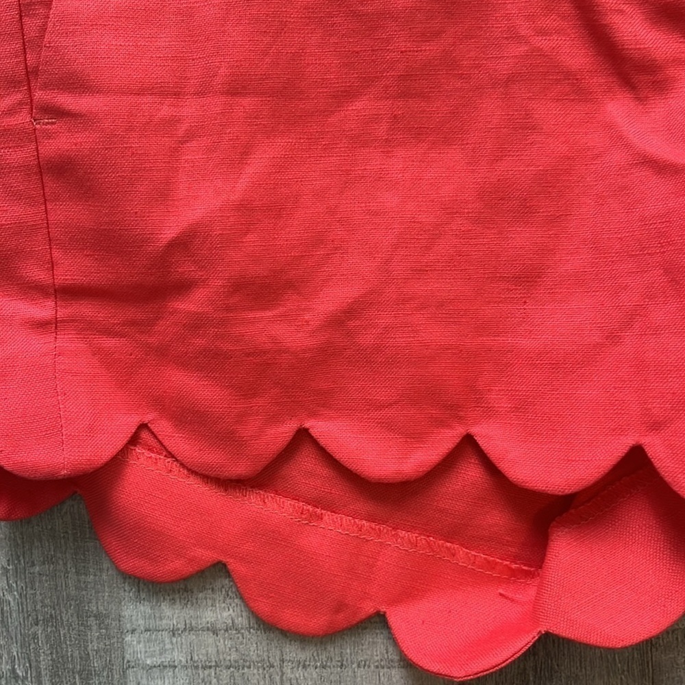 JCREW bright orange scalloped linen shorts - Picture 2 of 5